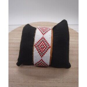 Loom Beaded Bracelet White & Red on Leather